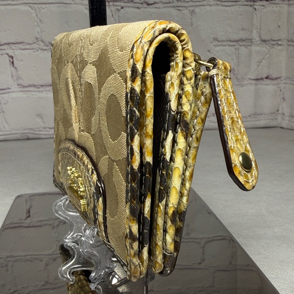 Coach Madison Op Art Sateen Python Embossed Leather Trim Gold Bifold Wallet - Picture 9 of 16